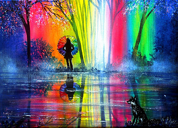 Rainbow Fox, colorful, attractions in dreams, paintings, fox, rainbows, spring, landscapes, love four seasons, lakes, draw and paint, nature HD wallpaper