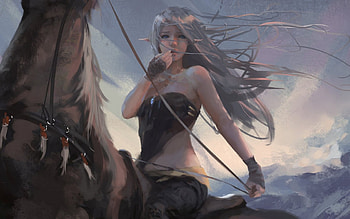 Elf rider, horse, black, art, girl, elf, dark, fantasy, game, rider HD wallpaper