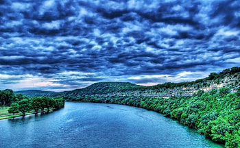 Paysage Blue, river, brush, clouds, trees, sky, r, water HD wallpaper