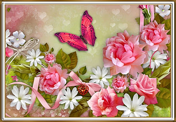 BUTTERFLY AND ROSES, ART, ROSE4S, BUTTERFLY, ABSTRACT HD wallpaper