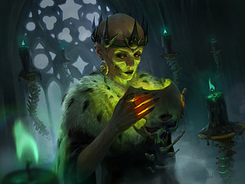 Necromancer, halloween, art, fantasy, green, luminos, katherine zhuk, queen, witch HD wallpaper