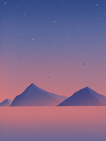 Birds, Sunset, Art, Mountains, Violet, Vertex, Purple, Tops HD phone wallpaper