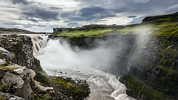 Dettifoss Waterfall, Iceland, rocks, river, clouds, cascades, landscape, sky HD wallpaper