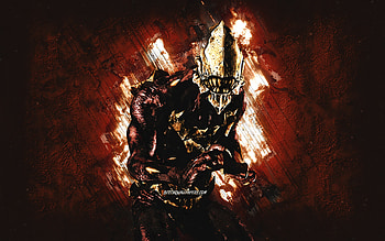 Oni, Mortal Kombat Mobile, Oni MK Mobile, Mortal Kombat, brown stone background, Mortal Kombat Mobile characters, grunge art, Oni Mortal Kombat HD wallpaper