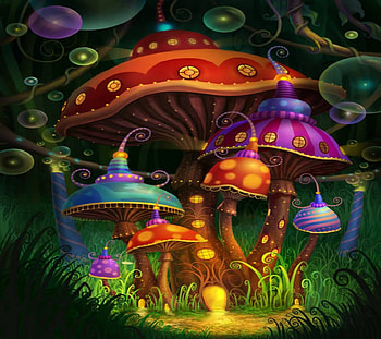 Magic Mushroom City, colorful, world, city, magical HD wallpaper