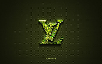Louis Vuitton logo, green creative logo, floral art logo, Louis Vuitton emblem, green carbon fiber texture, Louis Vuitton, creative art HD wallpaper