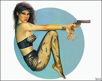 with pistol, sexy, black hair, pistol, woman HD wallpaper