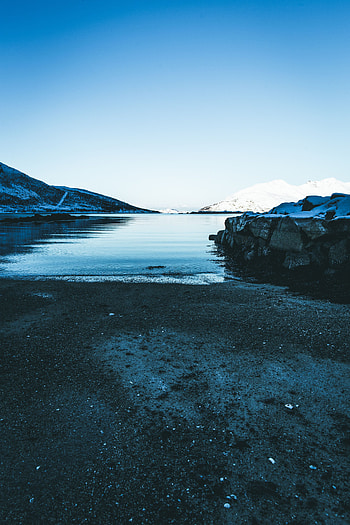 Winter, Nature, Sky, Mountains, Sand, Snow, Lake, Shore, Bank HD phone wallpaper