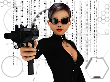 3D Killer, background, sun glasses, geometric designs, leather, gun, dark glasses, dangerous HD wallpaper