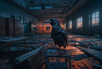 Crow in an abandoned hospital, dark, crow, city, abandoned, post apocalyptic HD wallpaper
