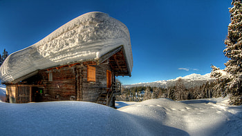 Snow, Cabin HD wallpaper
