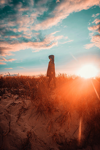 Nature, Sunset, Grass, Human, Person, Loneliness, Hood HD phone wallpaper