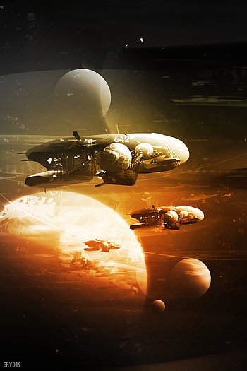Art, Planets, Universe, Comic Ships HD phone wallpaper
