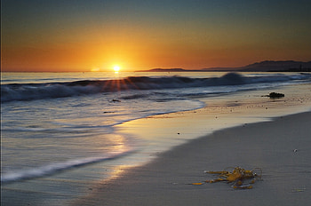 Sunset, sea, clouds, sky, beach HD wallpaper