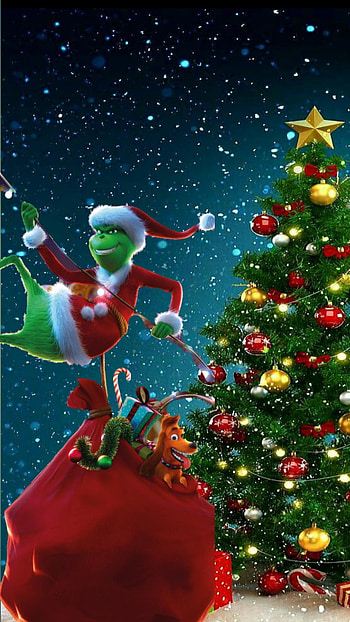 Christmas with Grinch, holiday ornament, green, movie, festival HD phone wallpaper
