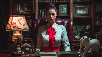 Ultra of a Woman Secretary in a Classic Office Setting, woman, vintage, office, bookshelf HD wallpaper