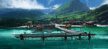 Nature, Art, Pier, Wharf, Bay, Berth, Huts HD wallpaper