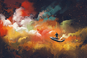 Colorful, clouds, fantasy, boat HD wallpaper