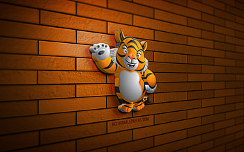 Year of the Tiger, , orange brickwall, cartoon tiger, Happy new year 2022, animals icons, 2022 Chinese Zodiac, 3D cartoon tiger, Happy New Year, Tiger zodiac sign, tiger icon HD wallpaper