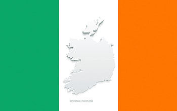 Ireland map silhouette, Flag of Ireland, silhouette on the flag, Ireland, 3d Ireland map silhouette, Ireland flag, Ireland 3d map HD wallpaper