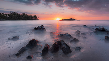 Beach 69, Waialea Beach, Hawaii, sea, clouds, colors, sky, rocks, usa, sunset, stones HD wallpaper