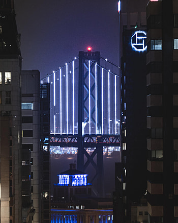 Cities, Night, Building, Bridge, Neon, Backlight, Illumination HD phone wallpaper