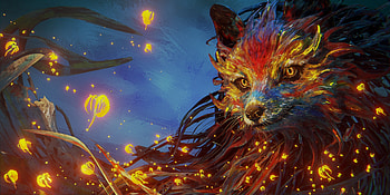 Fire Fox, art, fantasy, red, yellow, vulpe, daniel bystedt, fox, fire HD wallpaper