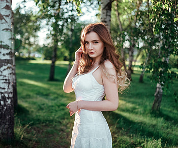Woman, beautiful, outdoor, white dress HD wallpaper