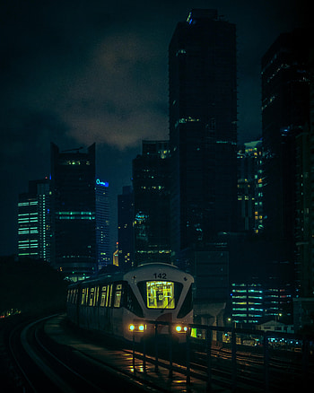 Night, City, Building, Dark, Train HD phone wallpaper