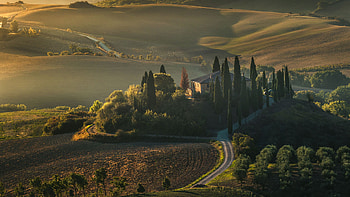 Tuscany Scenery Nature House Road Green Trees Field Nature HD wallpaper