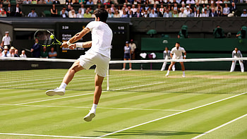 Carlos Alcaraz Tennis Action at Wimbledon 2023 -, Carlos Alcaraz, Wimbledon 2023, tennis, Sports HD wallpaper