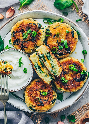 Spinach potato cakes, Vegan cheese filling, Bianca Zapatka's recipe, Delicious and healthy HD phone wallpaper