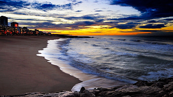 Nature, Sunset, Sky, Sea, Foam HD wallpaper