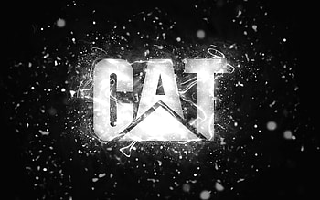 Caterpillar white logo, , CaT, white neon lights, creative, black abstract background, Caterpillar logo, CaT logo, brands, Caterpillar HD wallpaper