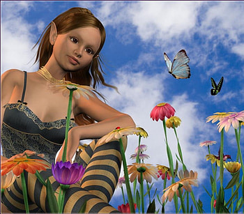 Fairy Elf, butterflies, abstract, fantasy, flowers HD wallpaper