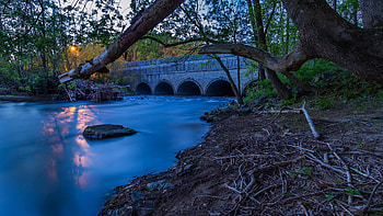 Park River Bridge Sunset, park, river, bridge, sunset, nature HD wallpaper