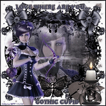 GOTHIC VALENTINE, CUPID, BLACK, BUTTERFLY, PURPLE, BOW, GOTHIC, ARROW, VALENTINE, CANDLE, FEMALE HD wallpaper