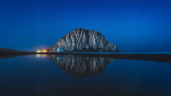 Morro Rock Lake Scenery Night, rock, lake, scenery, night, sky, sea, stars, nature HD wallpaper