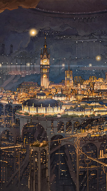 cave, building, city, Anime, Original, anime city HD phone wallpaper