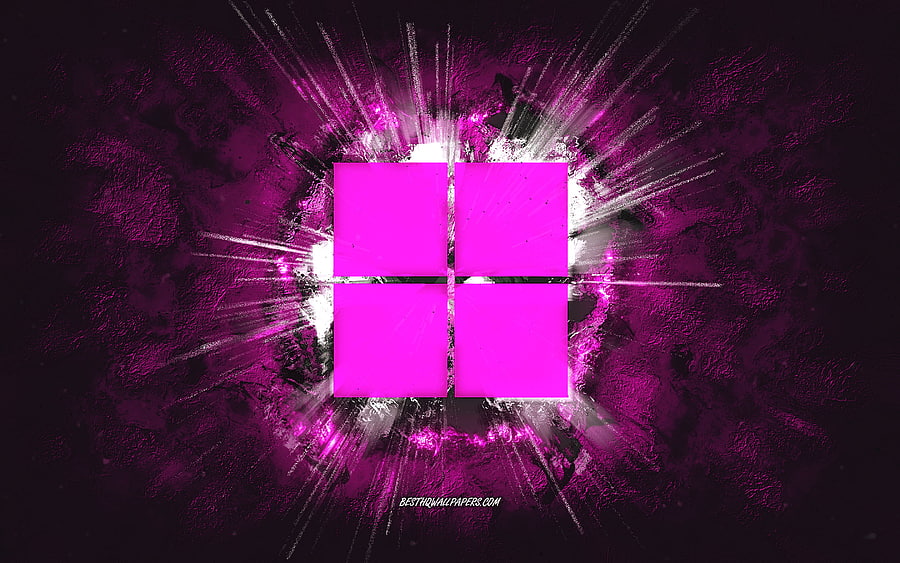 Windows 11 logo, grunge art, Windows, purple stone background, Windows 11 purple logo, Windows 11, creative art, Windows 11 grunge logo, Windows logo HD wallpaper