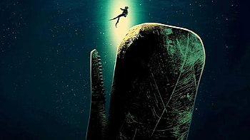 Quad — Diver Ascends Above a Colossal Whale HD wallpaper