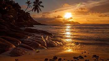 La Digue Island, Seychelles, Paradise beach, Gold sunset HD wallpaper