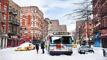 Hard Winter Bus Street City New York USA - HD wallpaper