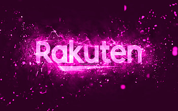 Rakuten purple logo, , purple neon lights, creative, purple abstract background, Rakuten logo, brands, Rakuten HD wallpaper
