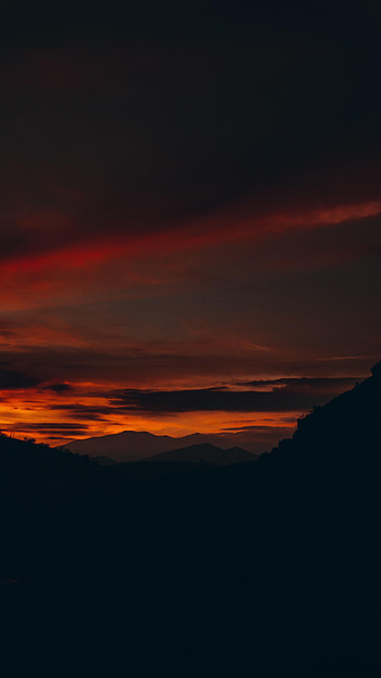 Landscape, Sunset, Dark, Silhouette, Hills HD phone wallpaper