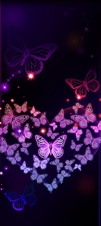 Neon Butterfly Heart, love, moths and butterflies, pink, dark HD phone wallpaper