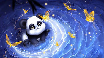 Golden Panda, fairy, golden, digital, arts, flies, panda HD wallpaper