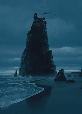 Art, Twilight, Rock, Lock, Coast, Dusk HD phone wallpaper