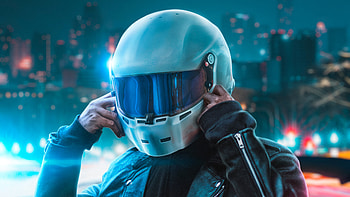 Helmet Guy , artist, artwork, helmet, synthwave, neon HD wallpaper