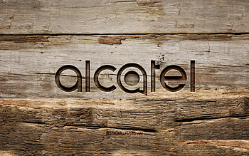 Alcatel wooden logo, , wooden backgrounds, brands, Alcatel logo, creative, wood carving, Alcatel HD wallpaper